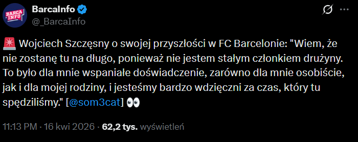 SŁOWA Wojciecha Szczęsnego nt. jego PRZYSZŁOŚCI w Barcelonie...